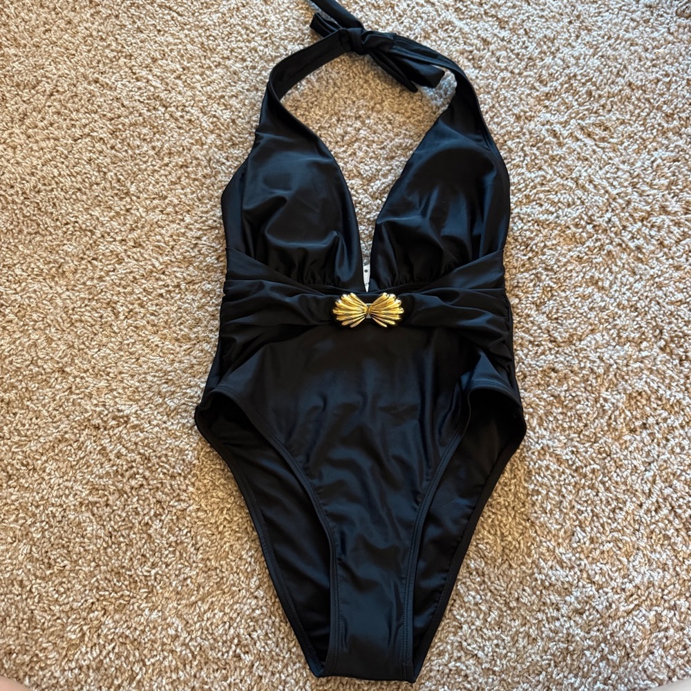 Cupshe Black Kids One Piece with Gold Accent